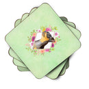 Black Miniature Pinscher Green Flowers Coasters - Set of 4 Lightweight Foam, Absorbent Drink Coasters  CK4356FC