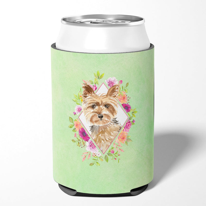 Yorkie Green Flowers Can or Bottle Hugger CK4357CC