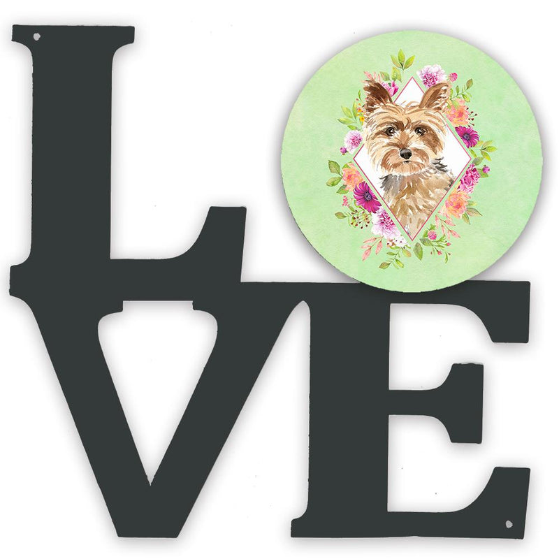 Yorkie Green Flowers Metal Wall Artwork LOVE CK4357WALV