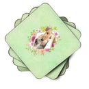 Airedale Terrier Green Flowers Coasters - Set of 4 Lightweight Foam, Absorbent Drink Coasters  CK4364FC