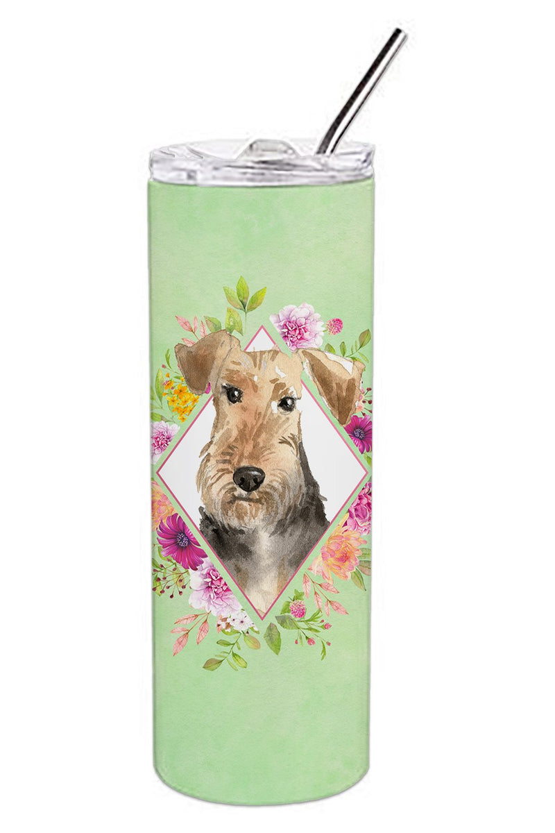 Airedale Terrier Green Flowers Double Walled Stainless Steel 20 oz Skinny Tumbler CK4364TBL20