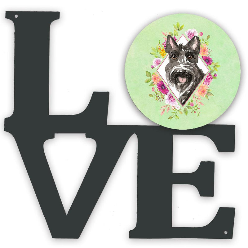 Scottish Terrier Green Flowers Decorative Wall Art – Artist-Designed Metal Print for Home or Office CK4374WALV