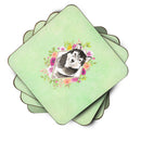 Alaskan Malamute Green Flowers Coasters - Set of 4 Lightweight Foam, Absorbent Drink Coasters  CK4384FC