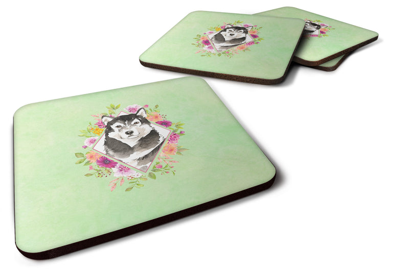 Alaskan Malamute Green Flowers Coasters - Set of 4 Lightweight Foam, Absorbent Drink Coasters  CK4384FC
