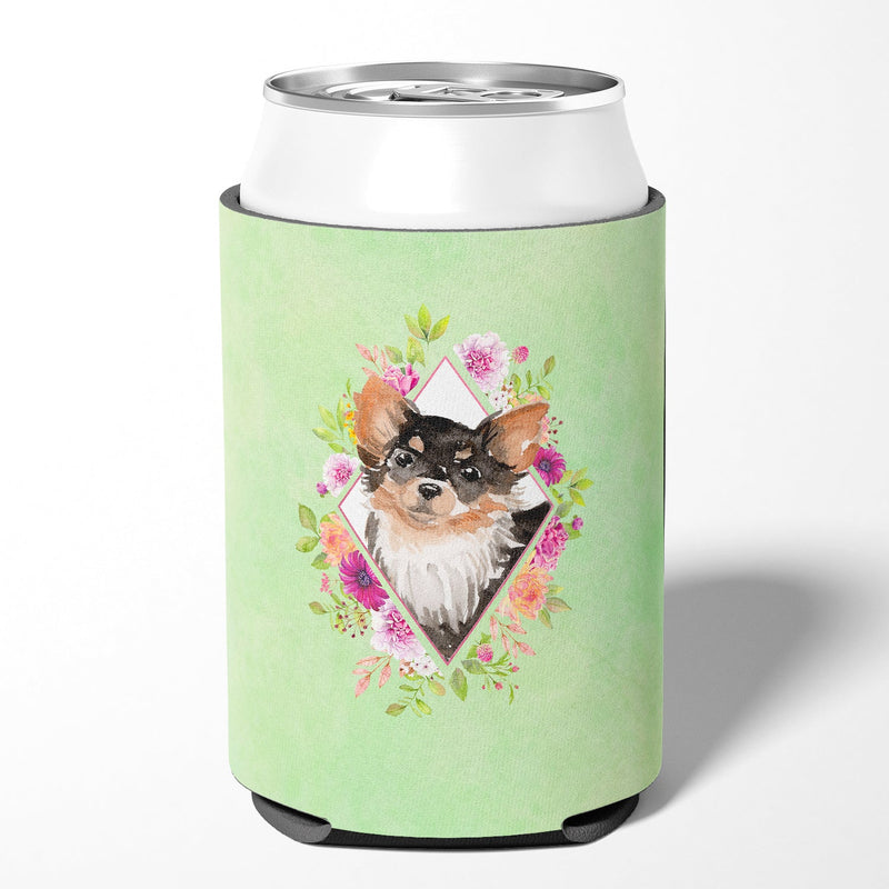 Longhaired Chihuahua Green Flowers Can or Bottle Hugger CK4385CC