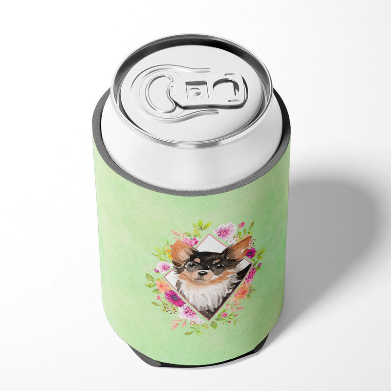 Longhaired Chihuahua Green Flowers Can or Bottle Hugger CK4385CC