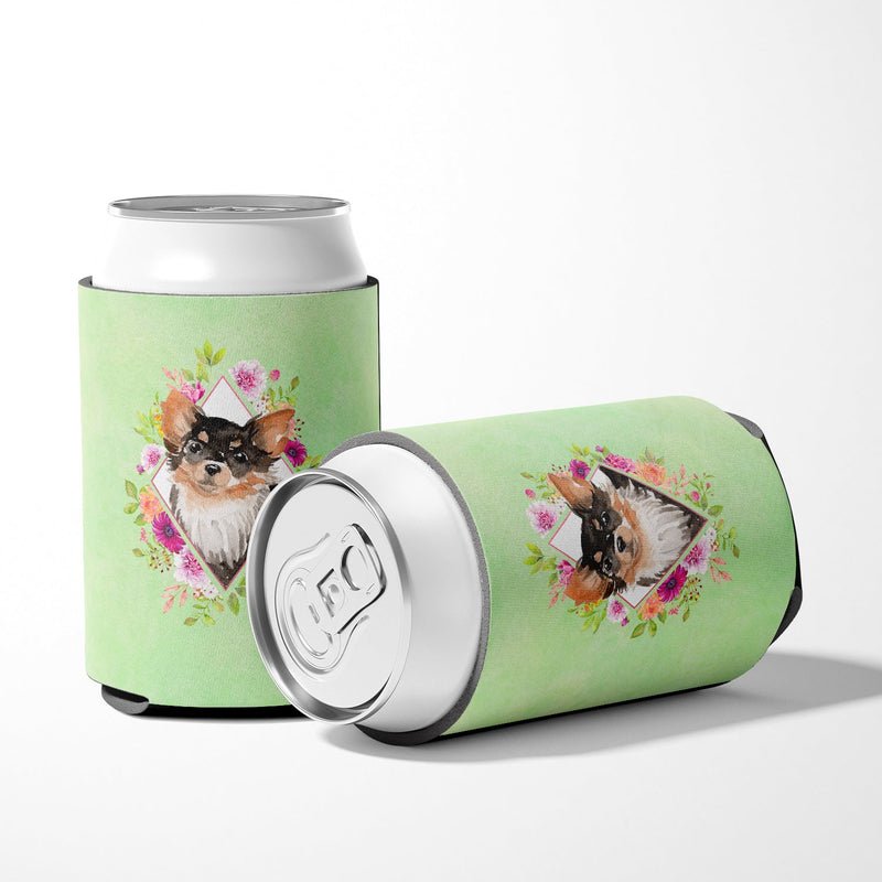 Longhaired Chihuahua Green Flowers Can or Bottle Hugger CK4385CC