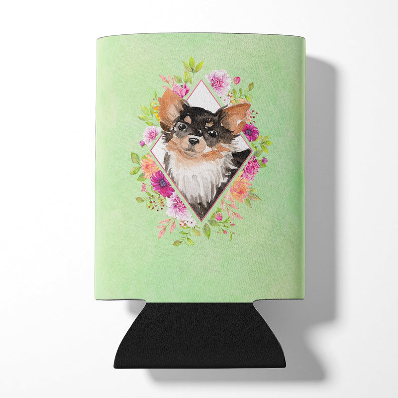 Longhaired Chihuahua Green Flowers Can or Bottle Hugger CK4385CC