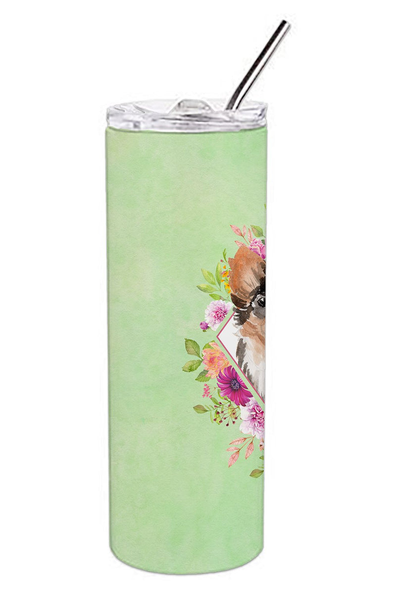 Longhaired Chihuahua Green Flowers Double Walled Stainless Steel 20 oz Skinny Tumbler CK4385TBL20