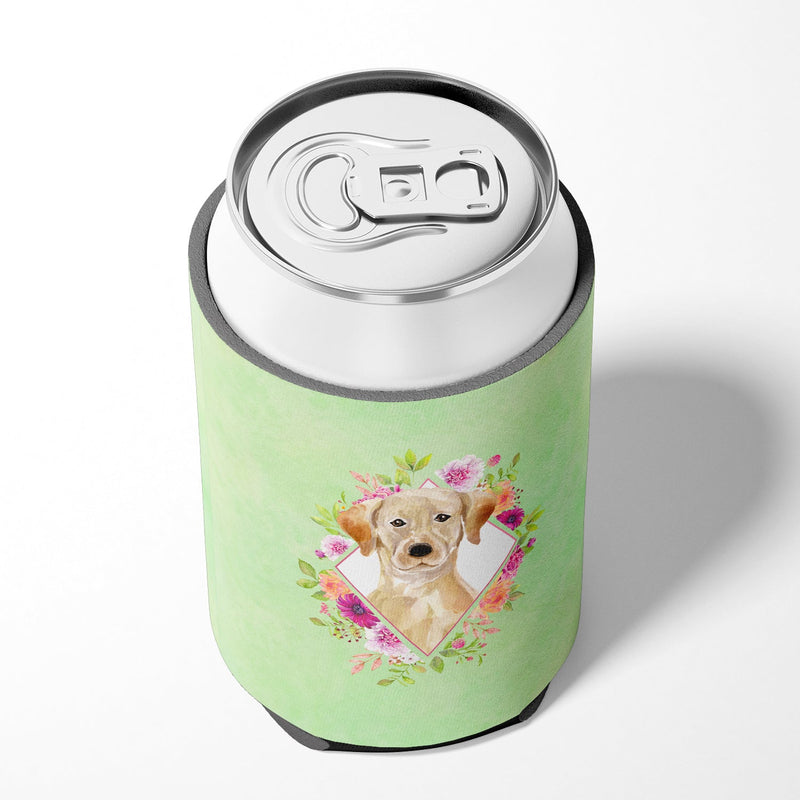 Yellow Lab Green Flowers Can or Bottle Hugger CK4387CC