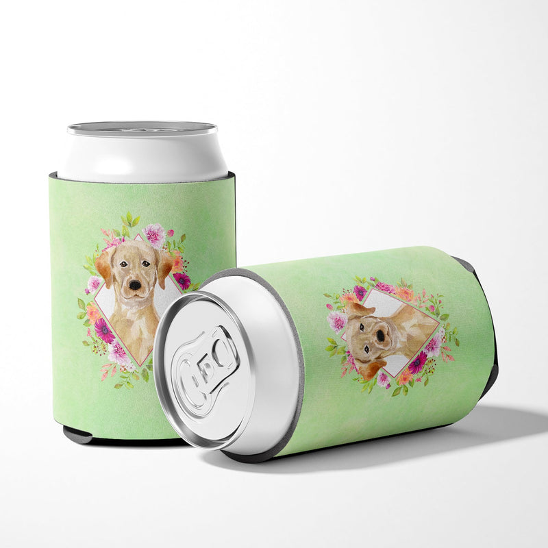 Yellow Lab Green Flowers Can or Bottle Hugger CK4387CC