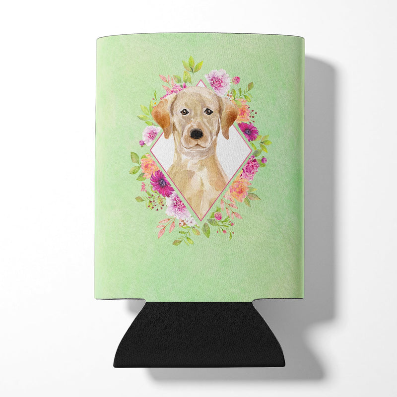 Yellow Lab Green Flowers Can or Bottle Hugger CK4387CC