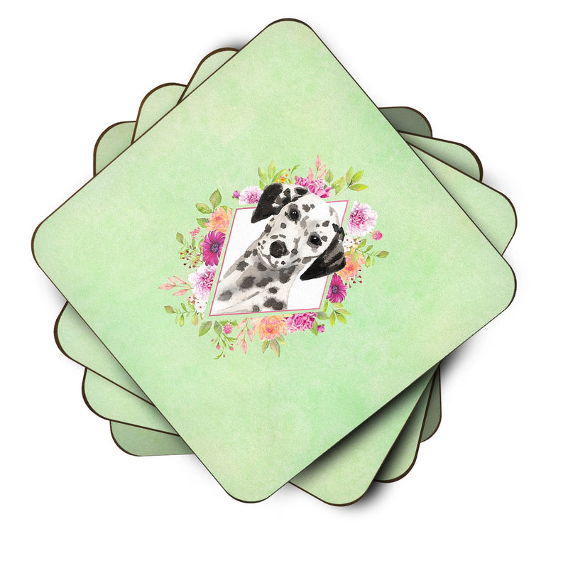 Set of 4 Dalmatian Green Flowers Foam Coasters Set of 4 CK4402FC