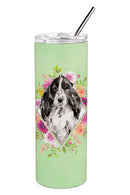 Black Parti Cocker Spaniel Green Flowers Double Walled Stainless Steel 20 oz Skinny Tumbler CK4404TBL20