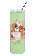 Blenheim Cavalier Spaniel Green Flowers Double Walled Stainless Steel 20 oz Skinny Tumbler CK4408TBL20