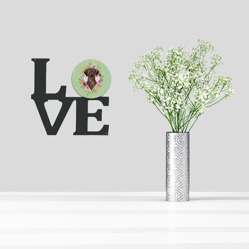 Chocolate Labrador Green Flowers Metal Wall Artwork LOVE CK4411WALV