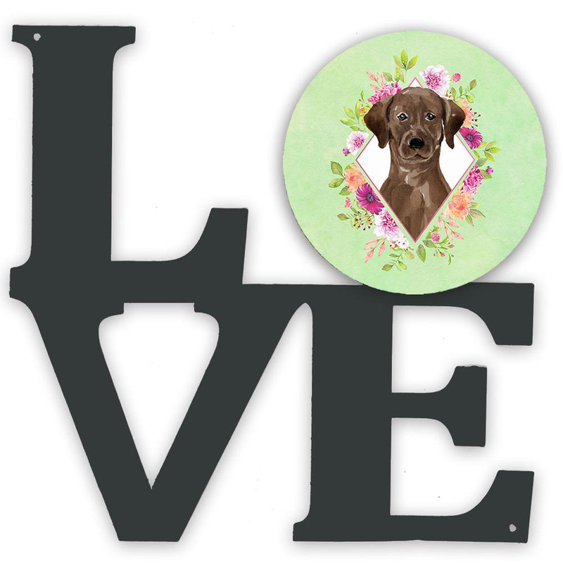 Chocolate Labrador Green Flowers Metal Wall Artwork LOVE CK4411WALV