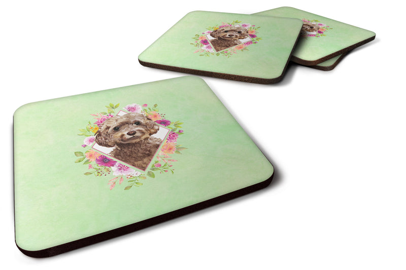 Chocolate Cockapoo Green Flowers Coasters - Set of 4 Lightweight Foam, Absorbent Drink Coasters  CK4413FC