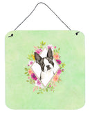 Boston Terrier Green Flowers Wall or Door Hanging Prints CK4417DS66