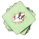 Boston Terrier Green Flowers Coasters - Set of 4 Lightweight Foam, Absorbent Drink Coasters  CK4417FC