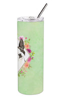 Boston Terrier Green Flowers Double Walled Stainless Steel 20 oz Skinny Tumbler CK4417TBL20