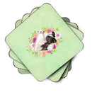 Border Collie Green Flowers Coasters - Set of 4 Lightweight Foam, Absorbent Drink Coasters  CK4418FC