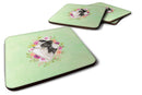 Border Collie Green Flowers Coasters - Set of 4 Lightweight Foam, Absorbent Drink Coasters  CK4418FC