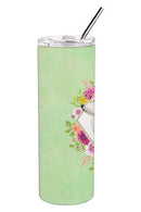 Border Collie Green Flowers Double Walled Stainless Steel 20 oz Skinny Tumbler CK4418TBL20
