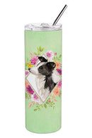 Border Collie Green Flowers Double Walled Stainless Steel 20 oz Skinny Tumbler CK4418TBL20