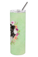Border Collie Green Flowers Double Walled Stainless Steel 20 oz Skinny Tumbler CK4418TBL20