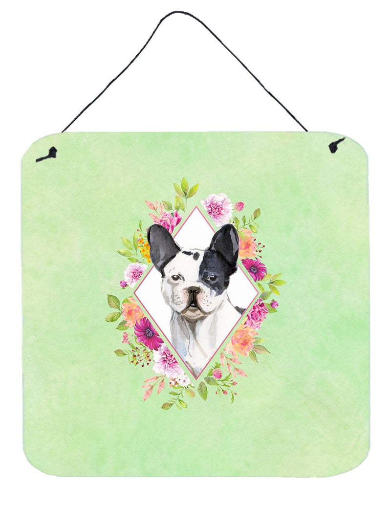 Black and White Frenchie Green Flowers Wall or Door Hanging Prints CK4420DS66