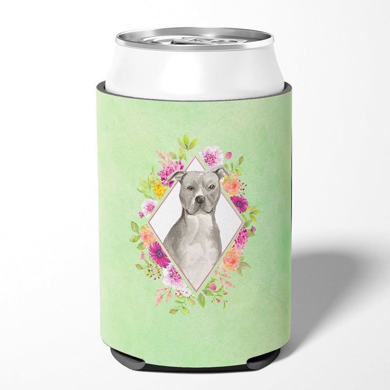 Blue Pit Bull Terrier Green Flowers Can or Bottle Hugger CK4429CC