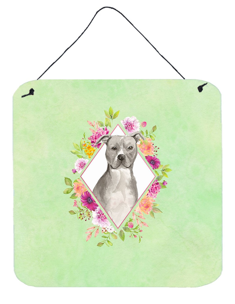 Blue Pit Bull Terrier Green Flowers Wall or Door Hanging Prints CK4429DS66