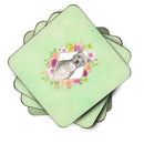 Blue Pit Bull Terrier Green Flowers Coasters - Set of 4 Lightweight Foam, Absorbent Drink Coasters  CK4429FC