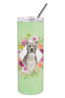 Blue Pit Bull Terrier Green Flowers Double Walled Stainless Steel 20 oz Skinny Tumbler CK4429TBL20