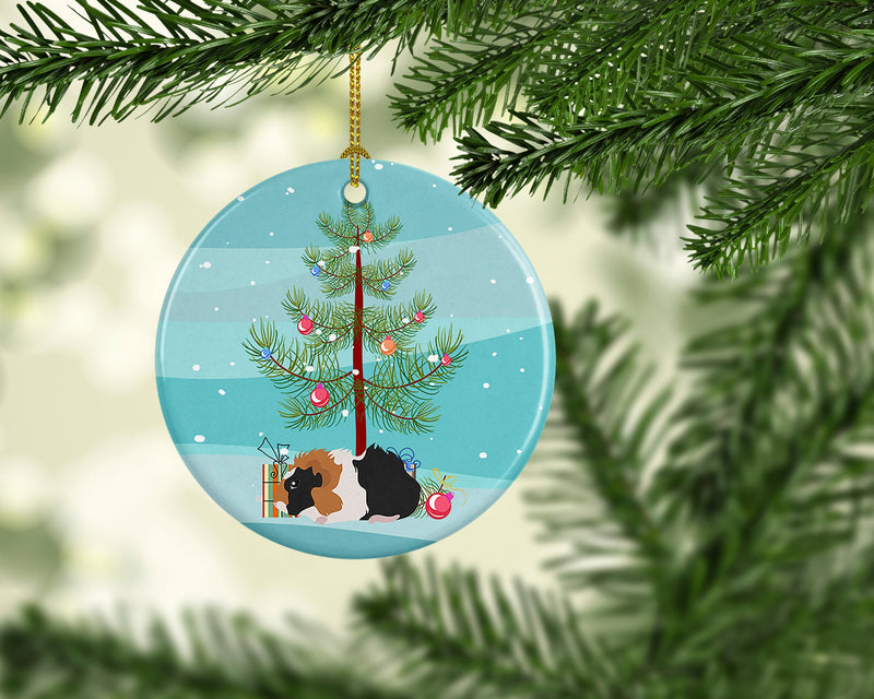 Abyssinian Guinea Pig Merry Christmas Ornament - Round Ceramic Ornament – Artist-Designed Keepsake Decoration