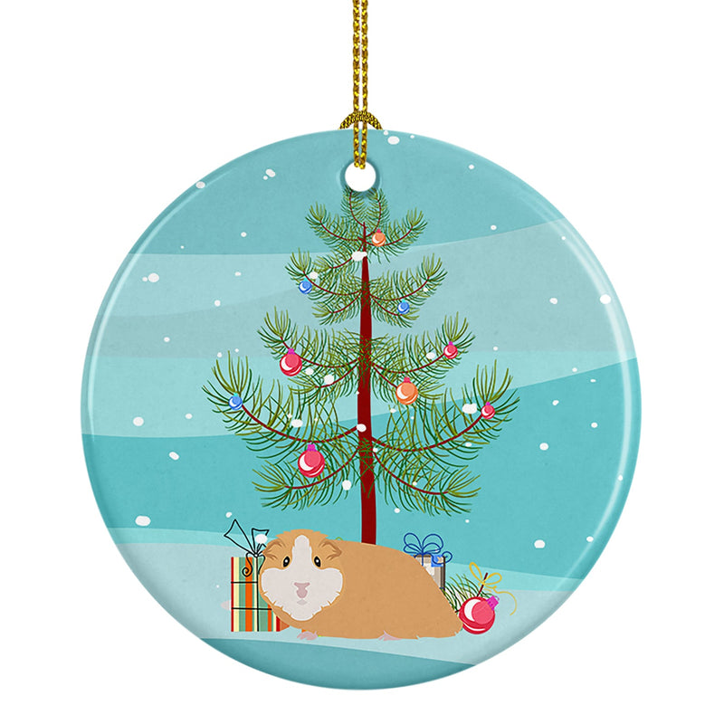 American Guinea Pig Merry Christmas Ornament - Round Ceramic Ornament – Artist-Designed Keepsake Decoration