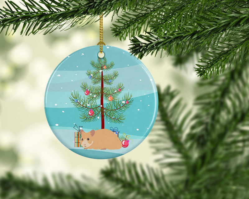 Syrian Golden Hamster Merry Christmas Ornament - Round Ceramic Ornament – Artist-Designed Keepsake Decoration