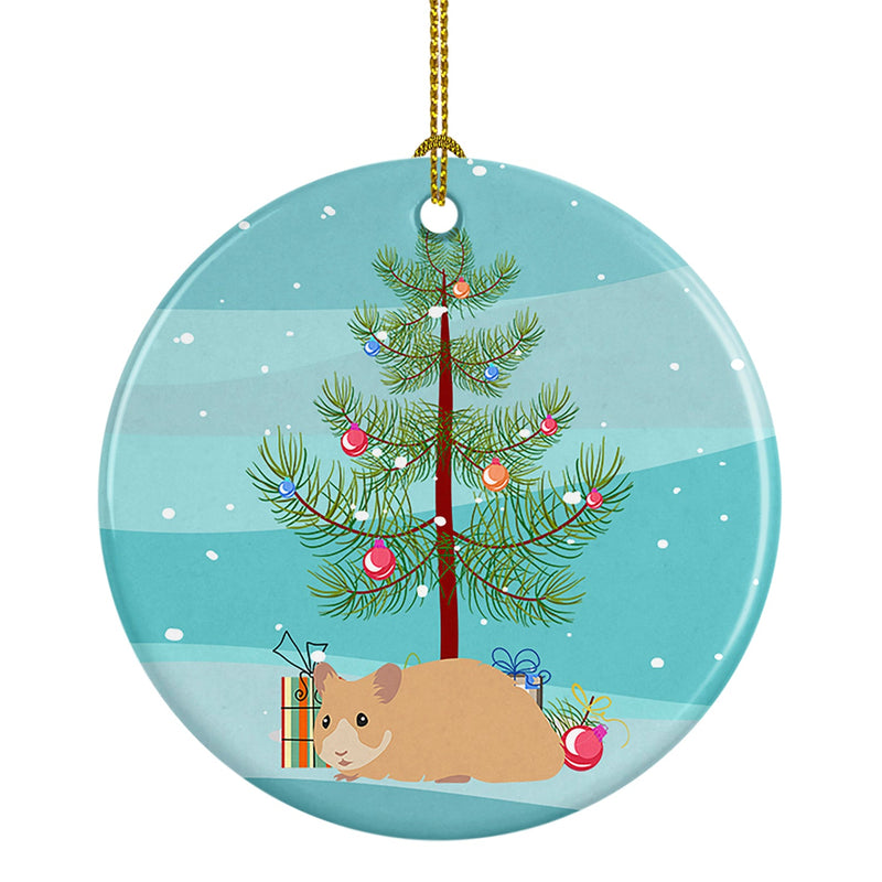 Syrian Golden Hamster Merry Christmas Ornament - Round Ceramic Ornament – Artist-Designed Keepsake Decoration
