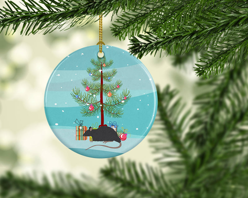 Black Rat Merry Christmas Ornament - Round Ceramic Ornament – Artist-Designed Keepsake Decoration