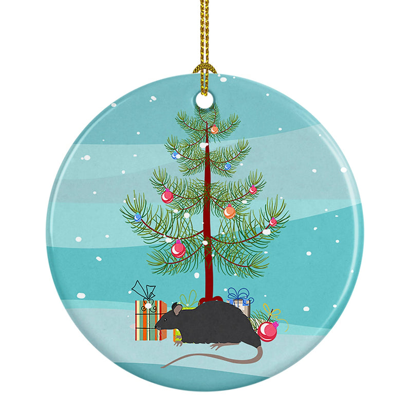 Black Rat Merry Christmas Ornament - Round Ceramic Ornament – Artist-Designed Keepsake Decoration