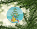 Border Canary Merry Christmas Ornament - Round Ceramic Ornament – Artist-Designed Keepsake Decoration