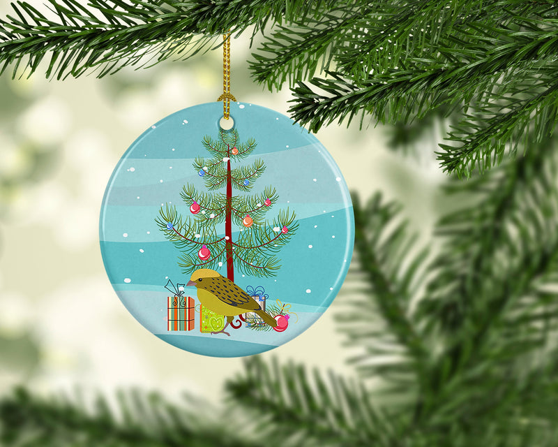 Lizard Canary Merry Christmas Ornament - Round Ceramic Ornament – Artist-Designed Keepsake Decoration