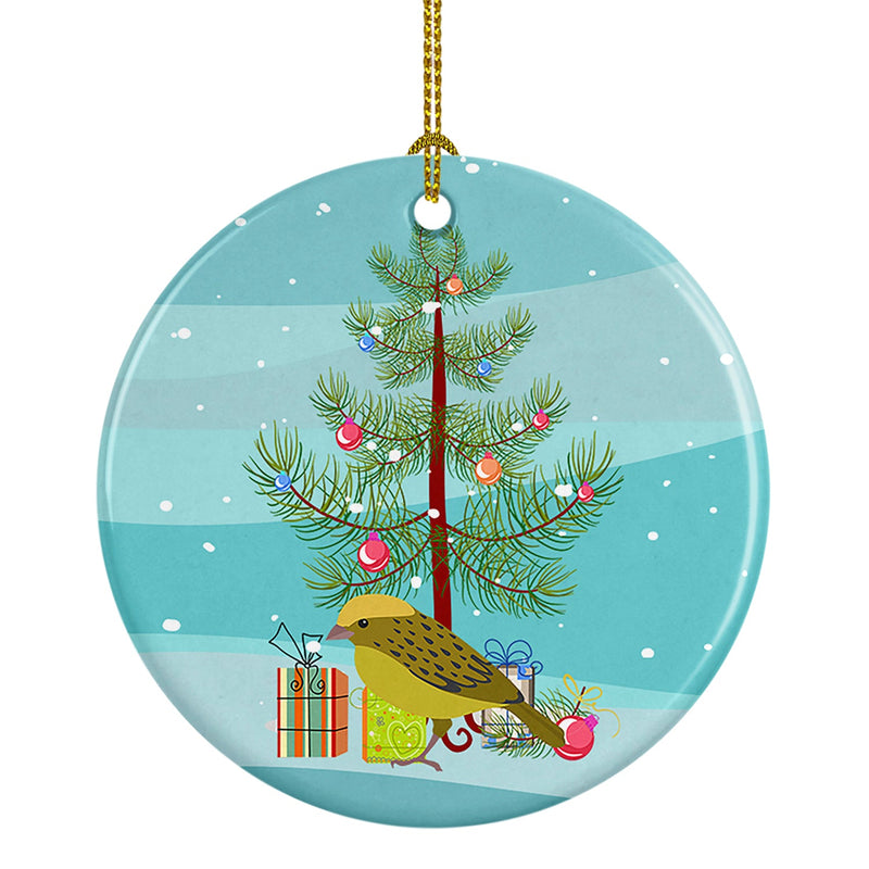 Lizard Canary Merry Christmas Ornament - Round Ceramic Ornament – Artist-Designed Keepsake Decoration