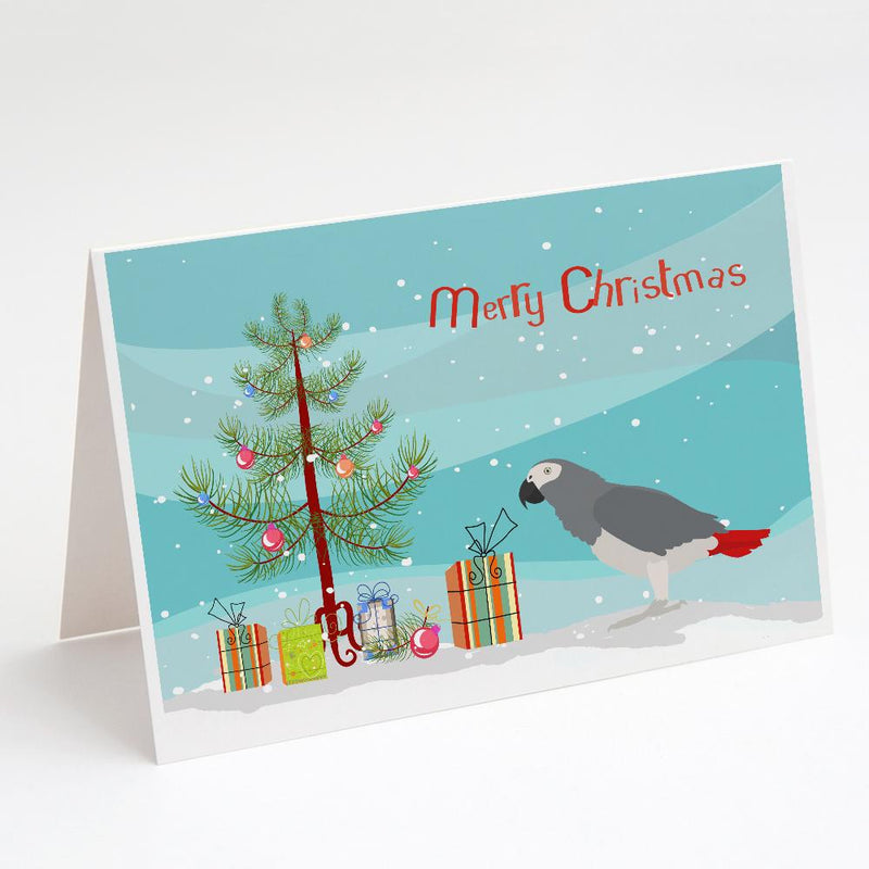 African Grey Parrot Merry Christmas Greeting Cards and Envelopes Pack of 8