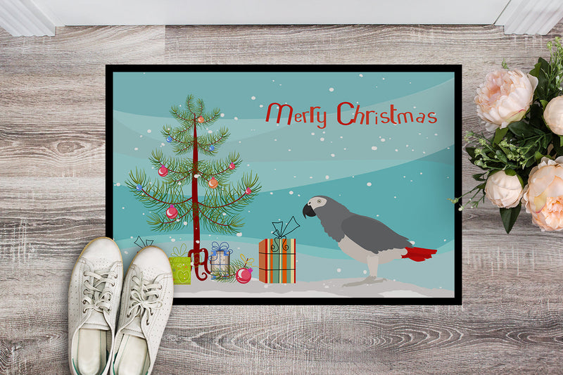 African Grey Parrot Merry Christmas Doormat - 24x36 Decorative Floor Mat – Indoor/Outdoor Rug with Artistic Flair CK4495JMAT