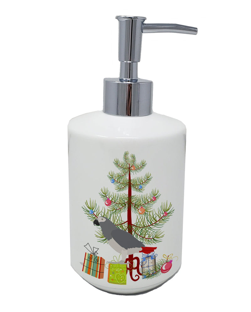 African Grey Parrot Merry Christmas Ceramic Soap Dispenser