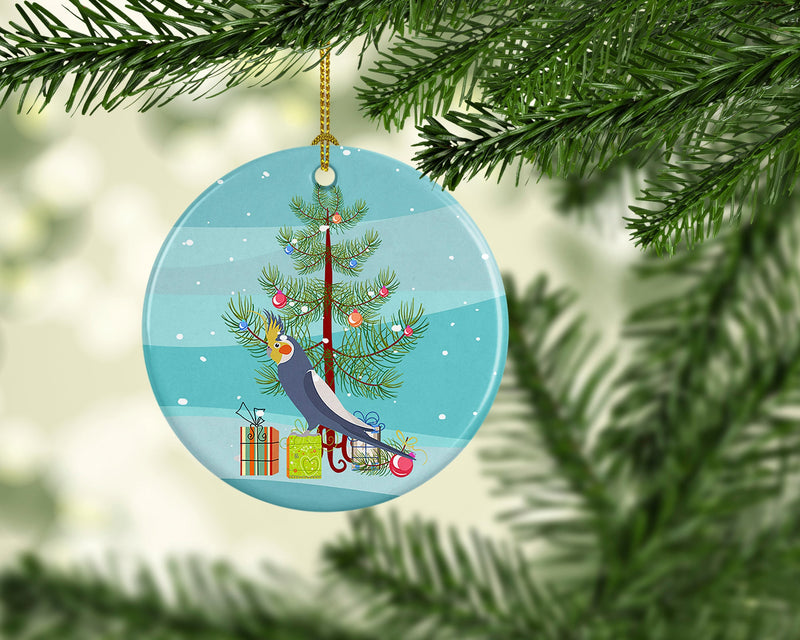 Cockatiel Merry Christmas Ornament - Round Ceramic Ornament – Artist-Designed Keepsake Decoration