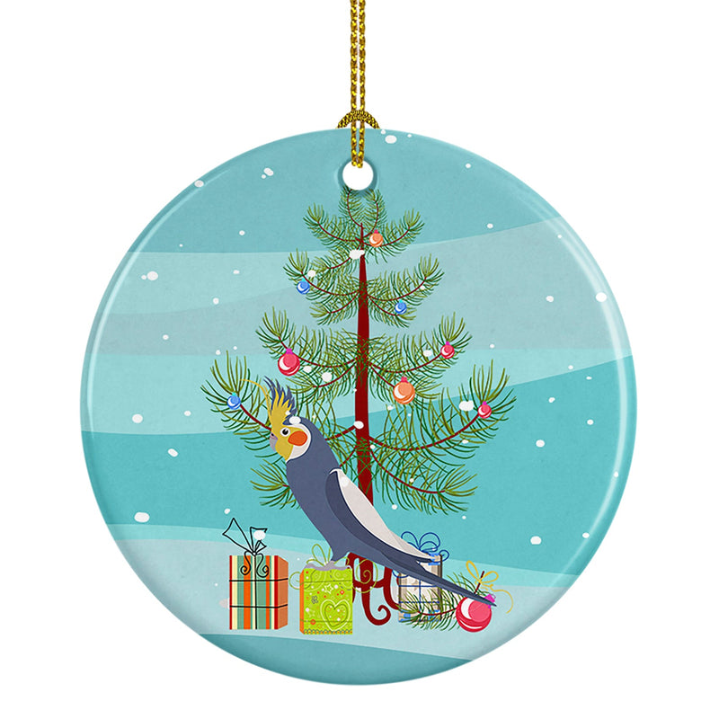 Cockatiel Merry Christmas Ornament - Round Ceramic Ornament – Artist-Designed Keepsake Decoration