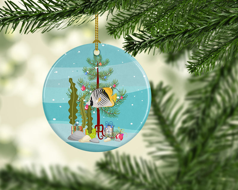 Butterfly Fish Merry Christmas Ornament - Round Ceramic Ornament – Artist-Designed Keepsake Decoration